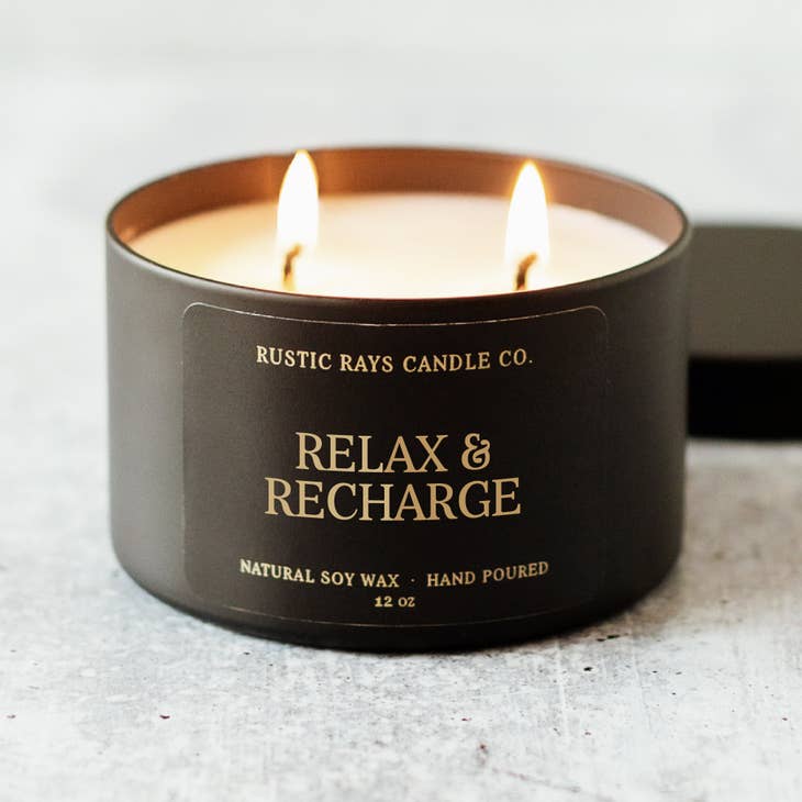 Relax & Recharge Soy Candle - Spring Spa - Black Tin - 12 oz