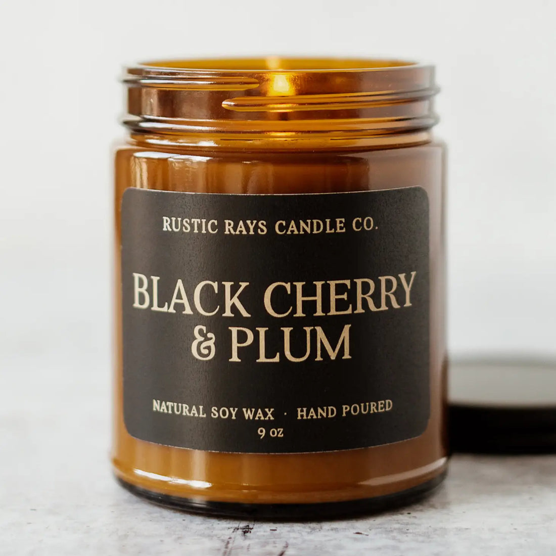 Black Cherry & Plum Soy Candle - Amber Jar - 9 oz